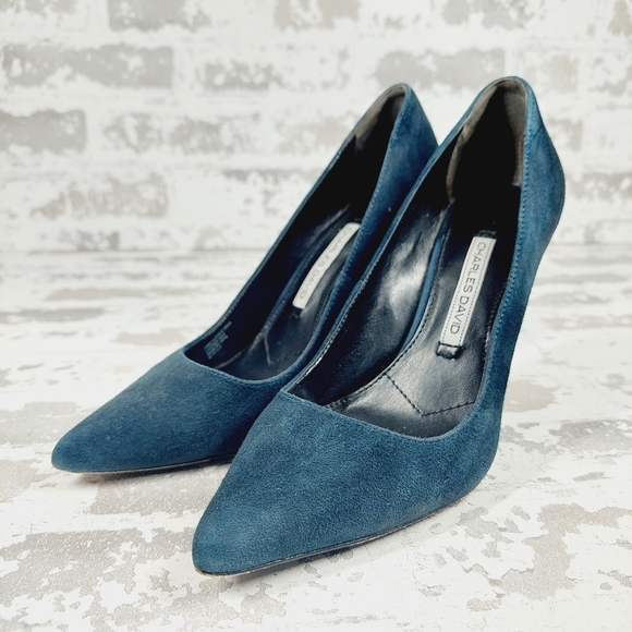 Charles David Blue Fine Suede Leather Pointy Toe High Heels O753 - Picture 2 of 13